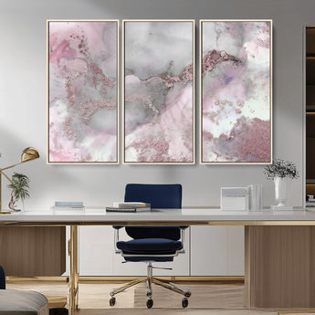 16416-MGV-CV-36X24-Blush Marble Wall Art Canvas Print, Framed Rose Gold Art Picture Print, Pink Cloudy Perfect Modern Glam Decor Artwork