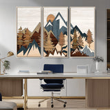 80300-MGV-CV-36X24-Geometric Mountains Wall Art Canvas Print, Framed Stylized Trees Art Picture Print, Graphic Forest Perfect Rustic Abstract Decor