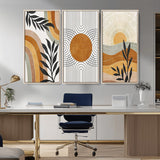 32359-MGV-FC-48X32-3P_Natural-Modern Sun Wall Art Canvas Print, Framed Retro Horizon Art Picture Print, Sunburst Design Perfect Mid Century Boho Decor Artwork