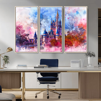 15129-MGV-CV-36X24-Disney Castle Wall Art Canvas Print, Framed Cinderella Palace Art Picture Print, Fantasy Kingdom Perfect Whimsical Fairytale Decor