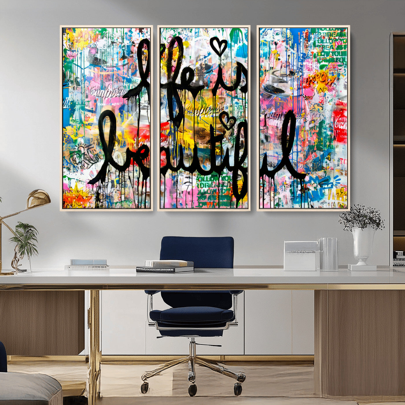 36856-MGV-CV-36X24-Life Is Beautiful Wall Art – Colorful Graffiti Canvas Print, Modern Street Style Artwork, Inspirational Decor for Living Room,