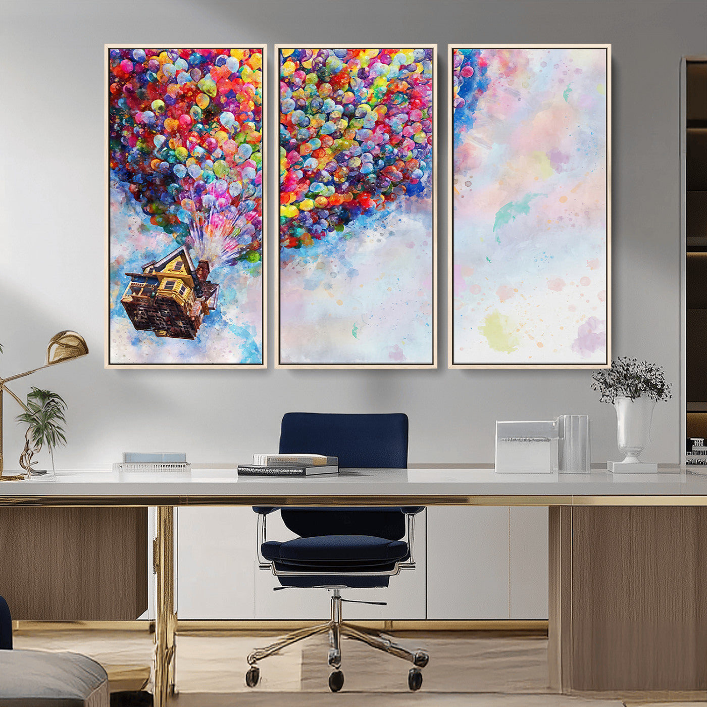 18792-MGV-CV-36X24-Up Movie House Wall Art Canvas Print, Framed Carls Journey Art Picture Print, Up Inspired Perfect Animated Whimsical Decor Artwork