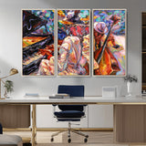 13675-MGV-CV-36X24-Jazz Band Wall Art Canvas Print, Framed Jazz Oil Painting Art Picture Print, Vibrant Music Perfect Abstract Musical Decor Artwork