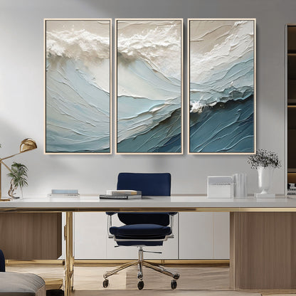 53646-MGV-CV-36X24-Ocean Wave Wall Art Canvas Print, Framed Textured Seascape Art Picture Print, Modern Ocean Perfect Minimal Coastal 2/2 Decor