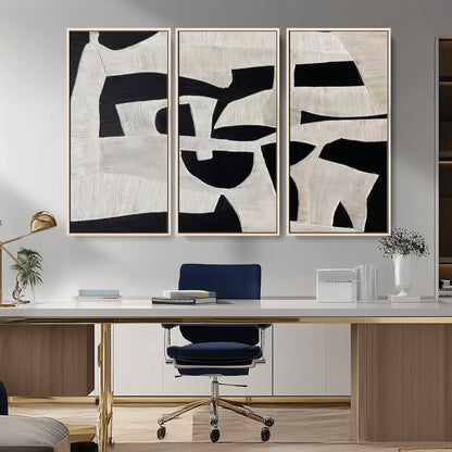 33714-MGV-CV-36X24-Monochrome Design Wall Art Canvas Print, Framed Modern Linework Art Picture Print, Textured Shapes Perfect Monochrome Modern Decor