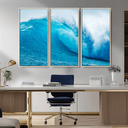 15566-MGV-CV-36X24-Ocean Wave Wall Art Canvas Print, Framed Curling Wave Art Picture Print, Vibrant Surf Wave Perfect Coastal Surf Decor Artwork