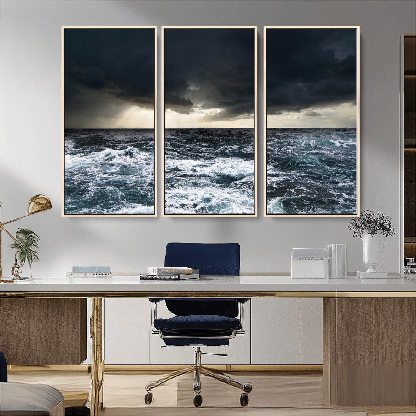 51359-MGV-CV-36X24-Stormy Ocean Wall Art Canvas Print, Framed Moody Seascape Art Picture Print, Ocean Storm Perfect Dramatic Coastal Decor Artwork