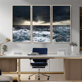51359-MGV-CV-36X24-Stormy Ocean Wall Art Canvas Print, Framed Moody Seascape Art Picture Print, Ocean Storm Perfect Dramatic Coastal Decor Artwork