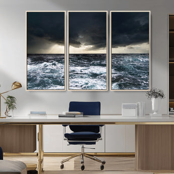 51359-MGV-CV-36X24-Stormy Ocean Wall Art Canvas Print, Framed Moody Seascape Art Picture Print, Ocean Storm Perfect Dramatic Coastal Decor Artwork
