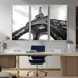 40006-MGV-CV-36X24-Eiffel Tower Wall Art – Black and White Architectural Photo Print, Paris Inspired Decor for Bedroom, Office, Studio or Modern