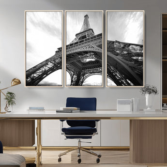 40006-MGV-CV-36X24-Eiffel Tower Wall Art – Black and White Architectural Photo Print, Paris Inspired Decor for Bedroom, Office, Studio or Modern