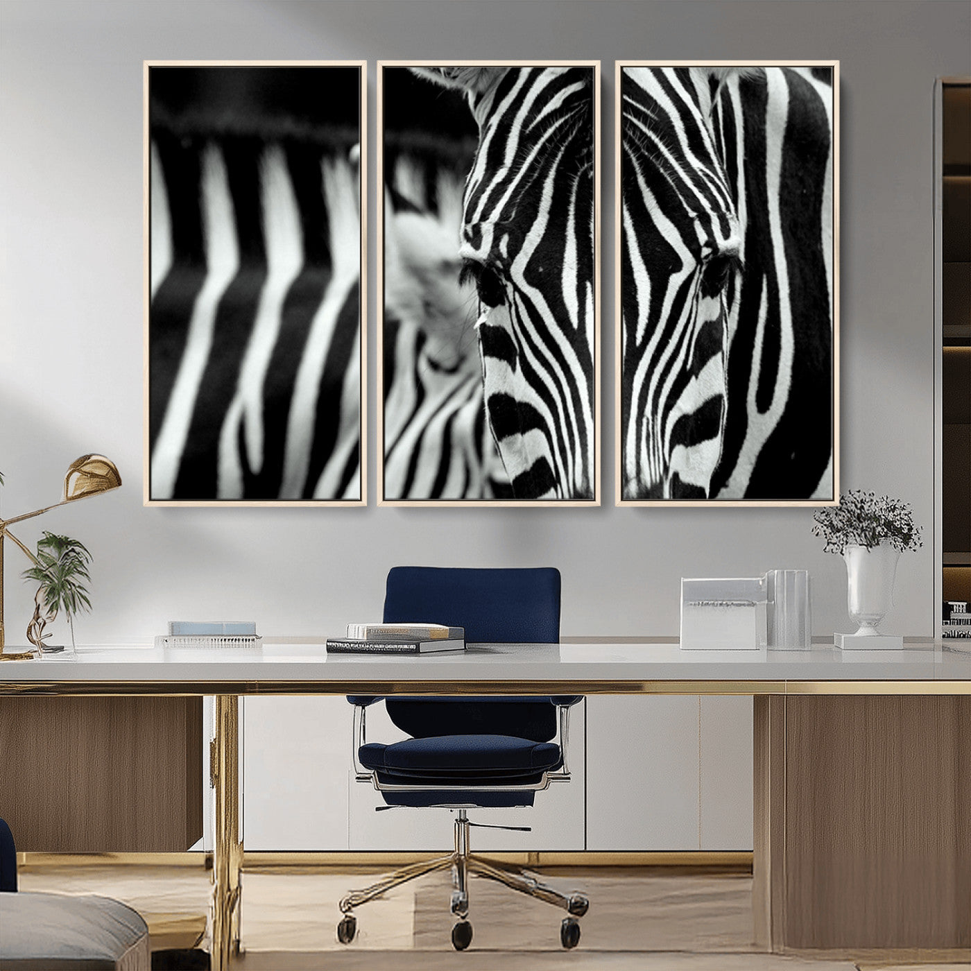 43631-MGV-CV-36X24-Zebra Wall Art – Black & White Safari Wildlife Canvas Print, Modern Animal Photography Decor for Living Room, Office, or Bedroom