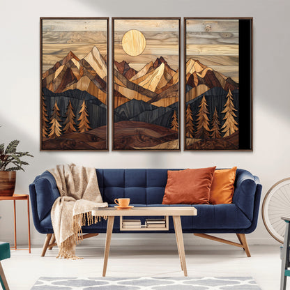 39116082-MGV-CV-36X24-Wood Mountain Landscape Wall Art Canvas Print, Framed Sunset Hills Art Picture Print, Abstract Nature Perfect Boho Decor Artwork