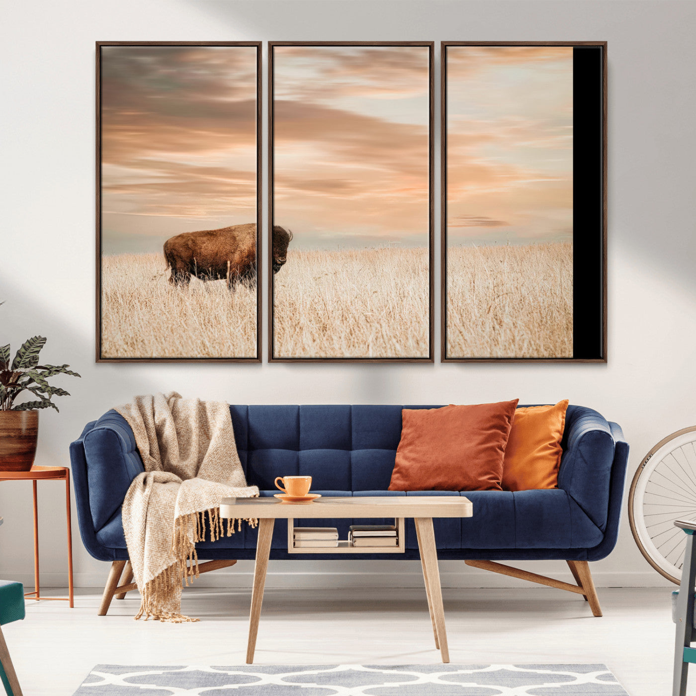 87282289-MGV-CV-36X24-Bison Wall Art Canvas Print, Framed Buffalo Art Picture Print, Western Prairie Perfect Rustic Decor Artwork
