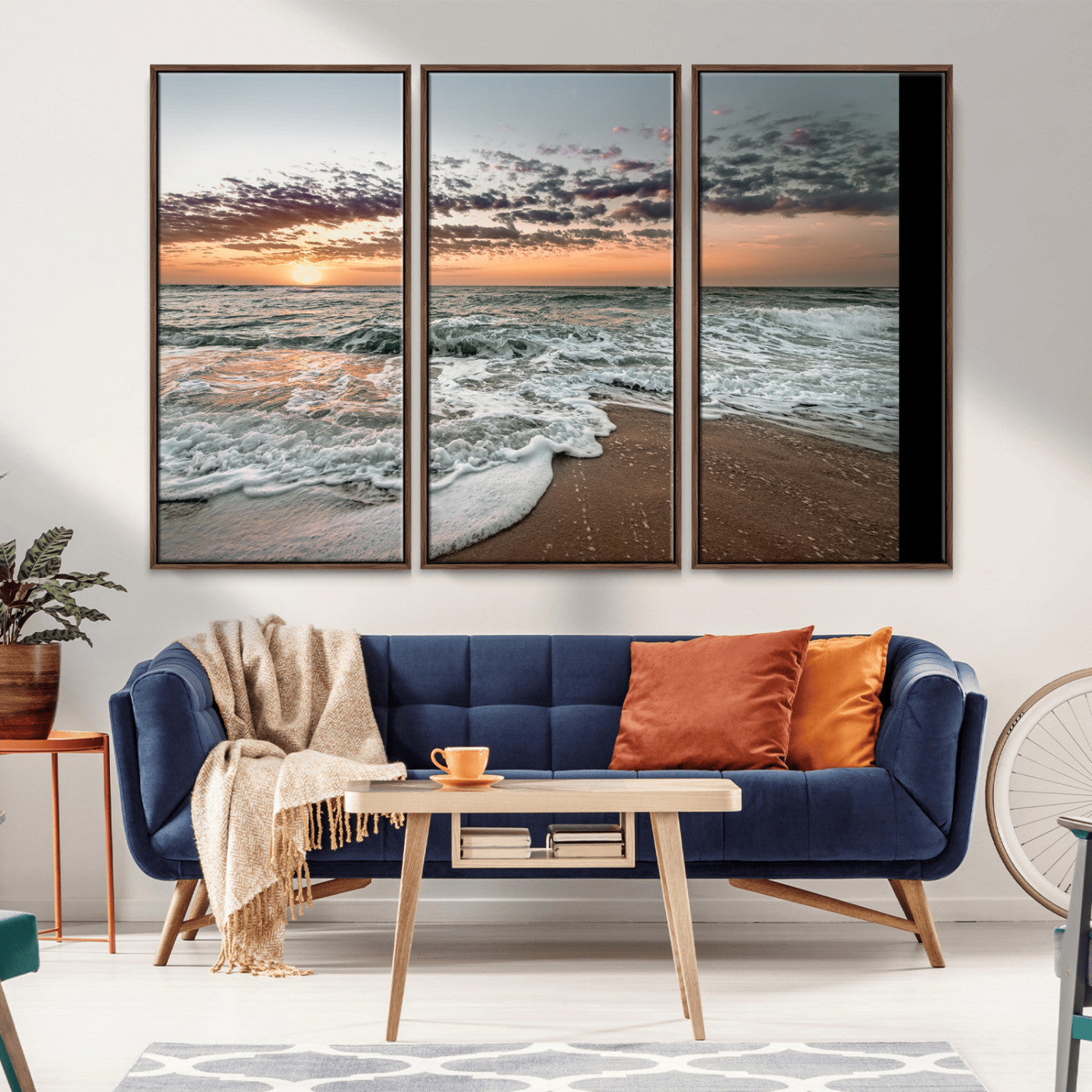 40632752-MGV-CV-36X24-Ocean Sunset Wall Art Canvas Print, Framed Beach Waves Art Picture Print, Coastal Scene Perfect Coastal Decor Artwork