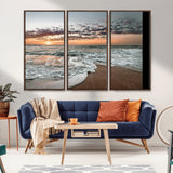 40632752-MGV-CV-36X24-Ocean Sunset Wall Art Canvas Print, Framed Beach Waves Art Picture Print, Coastal Scene Perfect Coastal Decor Artwork
