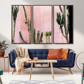 93119502-MGV-CV-36X24-Tall Cactus Wall Art Canvas Print, Framed Pink Wall Art Picture Print, Cactus Lines Perfect Modern Desert Decor Artwork