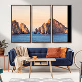 72996116-MGV-CV-36X24-El Arco Wall Art Canvas Print, Framed Cabo Rocks Art Picture Print, Ocean Arch Perfect Golden Coastal Landmark Decor Artwork