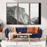 39393420-MGV-CV-36X24-El Capitan Wall Art Canvas Print, Framed Yosemite Cliff Art Picture Print, Monochrome Mountain Perfect Monochrome Sierra Decor