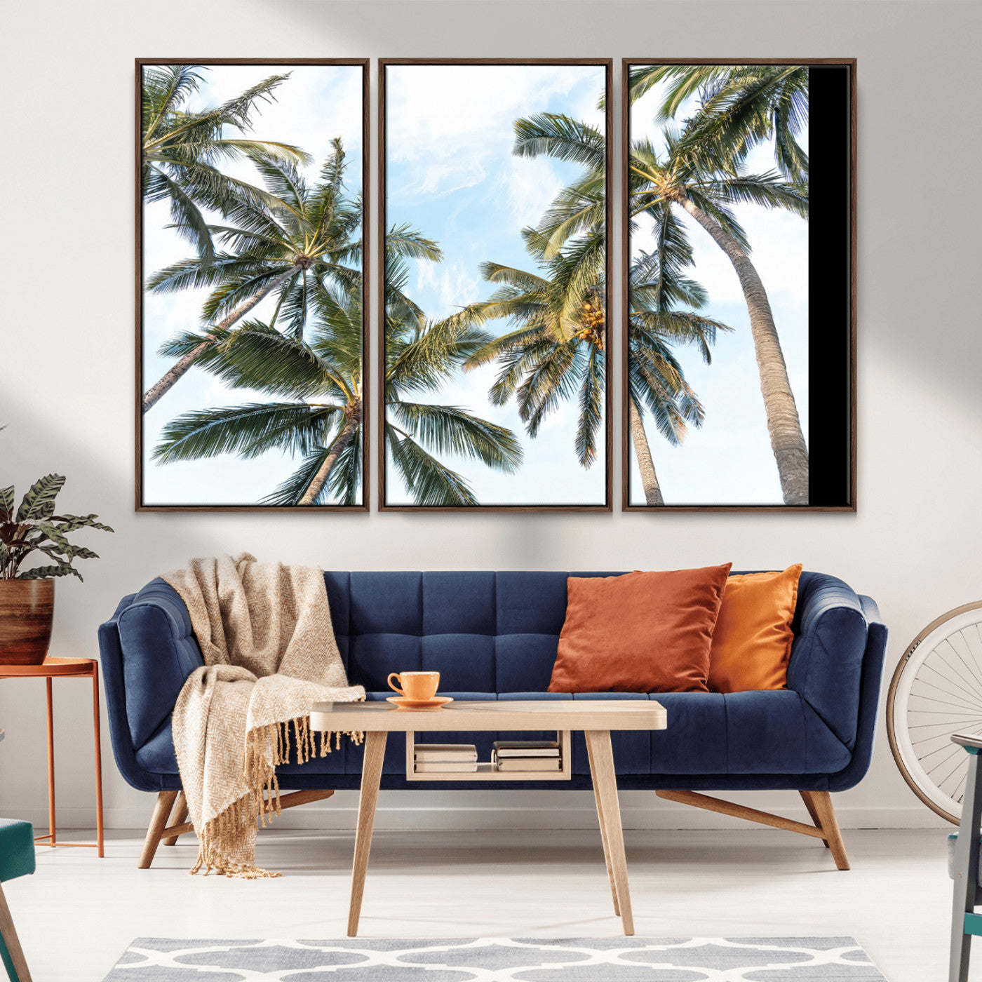 87247012-MGV-CV-36X24-Skyward Palm Trees Wall Art Canvas Print, Framed Tropical Sky Art Picture Print, Coconut Palm Perfect Tropical Skyview Decor