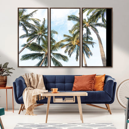 87247012-MGV-CV-36X24-Skyward Palm Trees Wall Art Canvas Print, Framed Tropical Sky Art Picture Print, Coconut Palm Perfect Tropical Skyview Decor