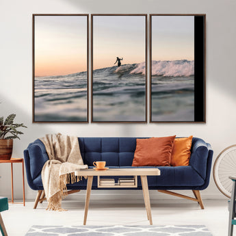 58502923-MGV-CV-36X24-Wave Rider Wall Art Canvas Print, Framed Ocean Wave Art Picture Print, Riding Surf Perfect Sunset Surf Decor Artwork