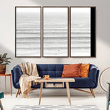 66534476-MGV-CV-36X24-Lone Surfer Wall Art Canvas Print, Framed Ocean Waves Art Picture Print, Minimal Sea Perfect Minimal Coastal Decor Artwork