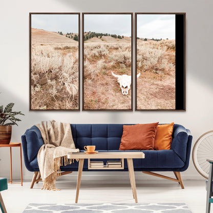 97234735-MGV-CV-36X24-Rustic Bones Wall Art Canvas Print, Framed Desert Sage Art Picture Print, Prairie Skull Perfect Minimal Rustic Decor Artwork