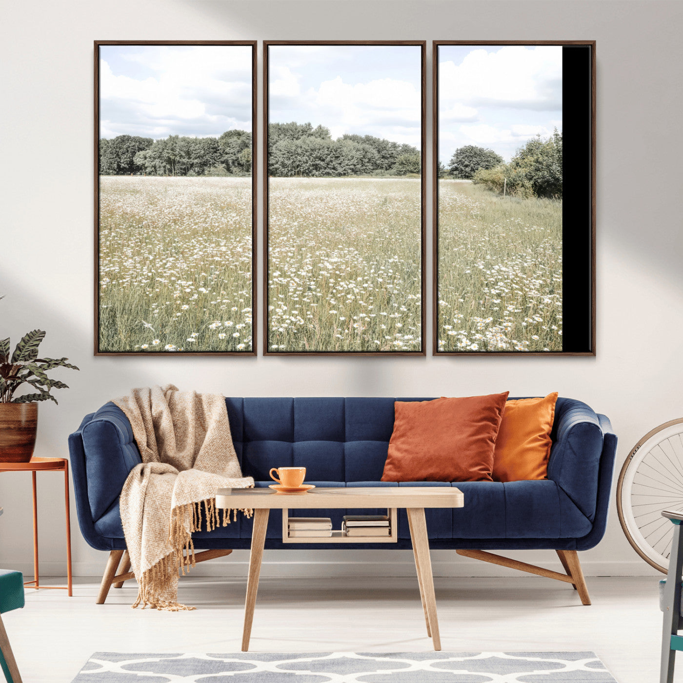 43258946-MGV-CV-36X24-Daisy Field Wall Art Canvas Print, Framed Pastel Flower Art Picture Print, Meadow Bloom Perfect Scandinavian Minimalist Decor