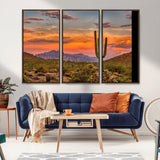 25332783-MGV-CV-36X24-Saguaro Cactus Wall Art Canvas Print, Framed Arizona Sunset Art Picture Print, Sonoran Desert Perfect Southwestern Boho Decor