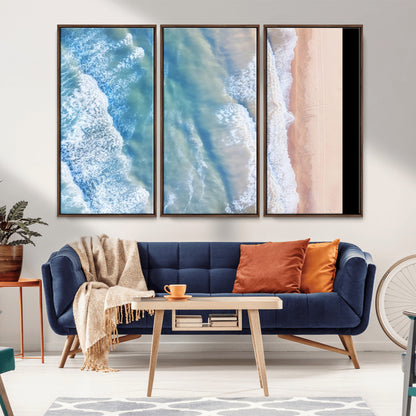 17641845-MGV-CV-36X24-Aerial Ocean Wall Art Canvas Print, Framed Blue Waves Art Picture Print, Sandy Shoreline Perfect Modern Coastal Decor Artwork