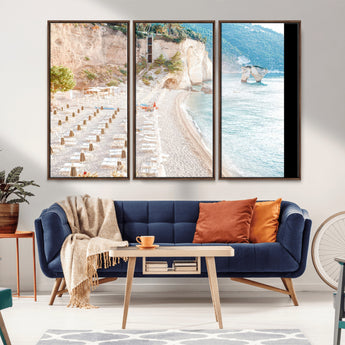 84816639-MGV-CV-36X24-Mediterranean Beach Wall Art Canvas Print, Framed Airy Coastal Art Picture Print, Summer Shore Perfect Coastal Retreat Decor