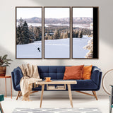 79857868-MGV-CV-36X24-Snowy Mountain Wall Art Canvas Print, Framed Ski Slope Art Picture Print, Winter Forest Perfect Modern Rustic Decor Artwork