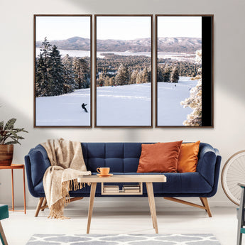 79857868-MGV-CV-36X24-Snowy Mountain Wall Art Canvas Print, Framed Ski Slope Art Picture Print, Winter Forest Perfect Modern Rustic Decor Artwork