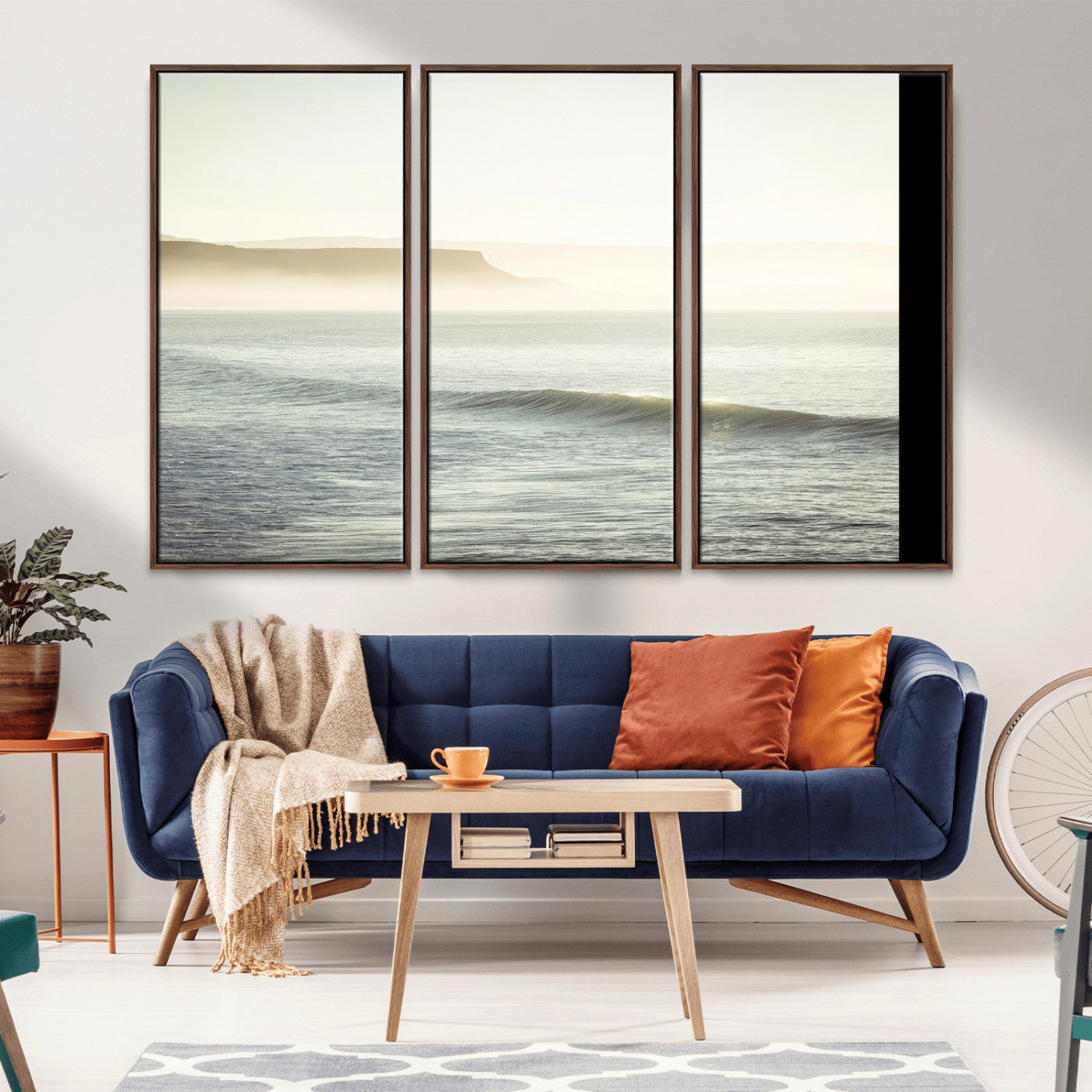 39310633-MGV-CV-36X24-Coastal Cliffs Wall Art Canvas Print, Framed Misty Ocean Art Picture Print, Morning Light Perfect Minimalistic Coastal Decor