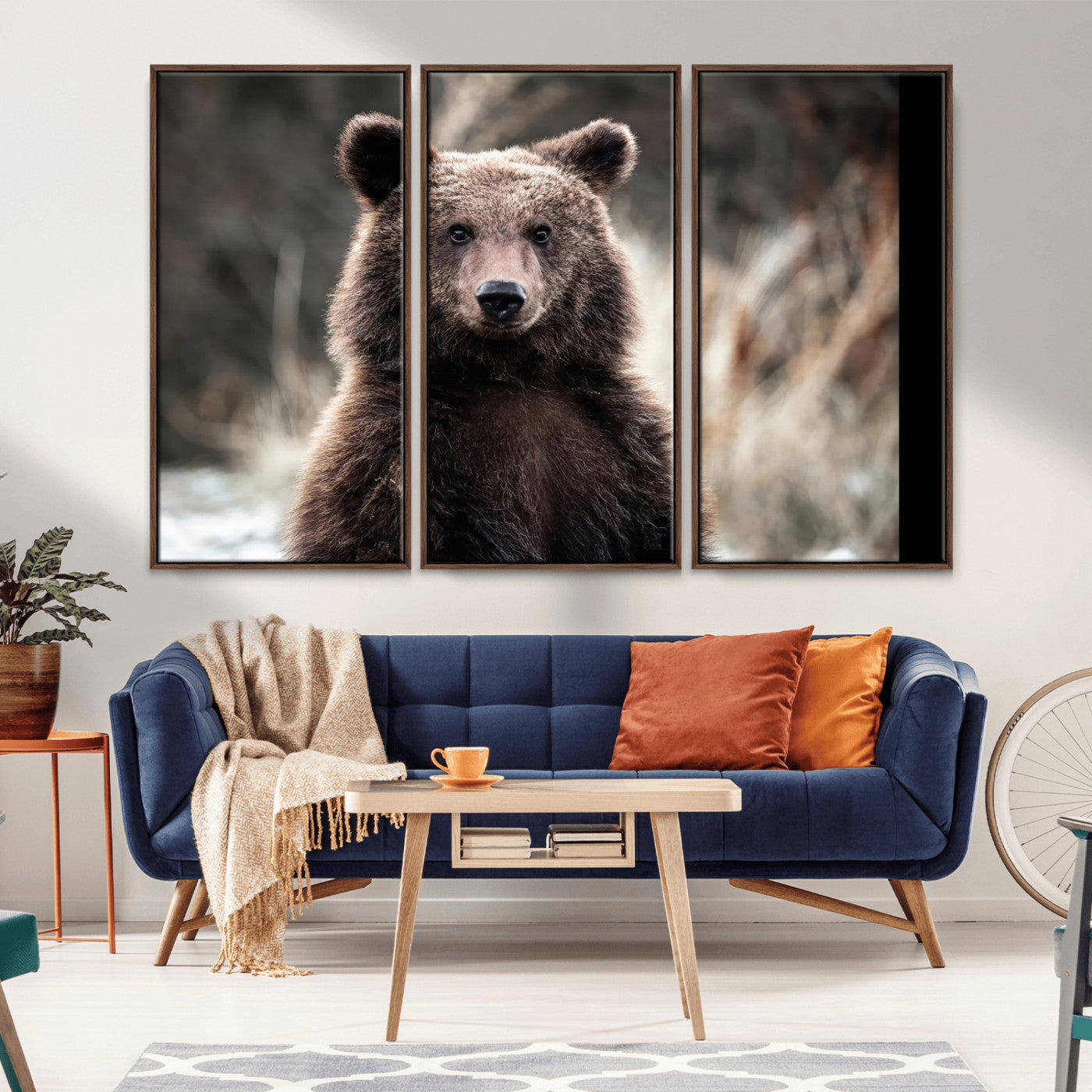 47112103-MGV-CV-36X24-Brown Bear Wall Art Canvas Print, Framed Forest Wildlife Art Picture Print, Woodland Bear Perfect Rustic Cabin Decor Artwork