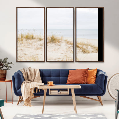 13146857-MGV-CV-36X24-Beach Dunes Wall Art Canvas Print, Framed Soft Horizon Art Picture Print, Coastal Grass Perfect Minimalist Coastal Decor Artwork