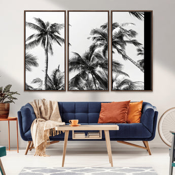 46641801-MGV-CV-36X24-Palm Tree Wall Art Canvas Print, Framed Black White Tropics Art Picture Print, Monochrome Palms Perfect Modern Tropical Minimalist