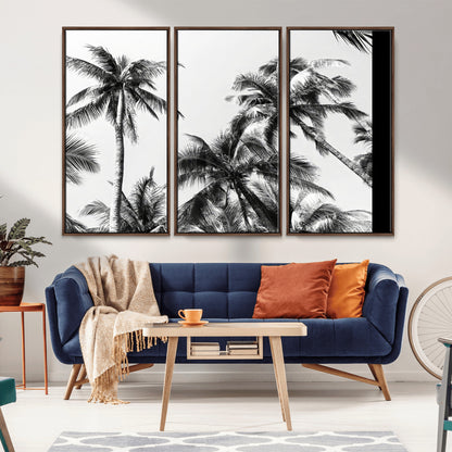 46641801-MGV-CV-36X24-Palm Tree Wall Art Canvas Print, Framed Black White Tropics Art Picture Print, Monochrome Palms Perfect Modern Tropical Minimalist