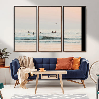 98888919-MGV-CV-36X24-Pastel Ocean Wall Art Canvas Print, Framed Soft Sunset Swimming Art Picture Print, Calm Sea Horizon Perfect Soft Coastal