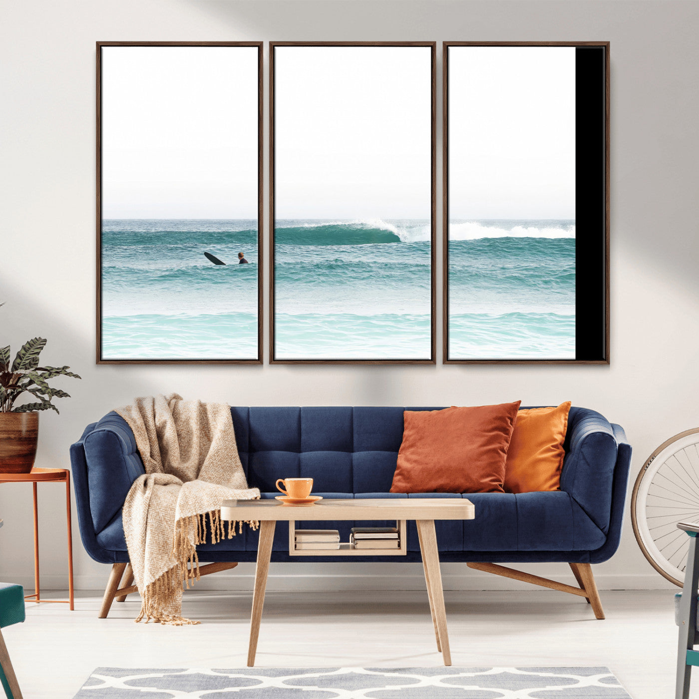 56345117-MGV-CV-36X24-Minimalist Surfing Wall Art Canvas Print, Framed Ocean Waves Art Picture Print, Soft Ocean Perfect Minimalist Coastal Decor