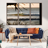 24896468-MGV-CV-36X24-Sunset Surf Wall Art Canvas Print, Framed Golden Waves Art Picture Print, Tropical Ocean Perfect Tropical Boho Decor Artwork