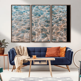 26580287-MGV-CV-36X24-Clear Water Wall Art Canvas Print, Framed Sunlit Ripples Art Picture Print, Ocean Texture Perfect Modern Coastal Decor Artwork