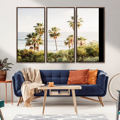 94707294-MGV-CV-36X24-California Coast Wall Art Canvas Print, Framed Palm Trees Art Picture Print, Coastal Landscape Perfect Coastal Minimalist Decor