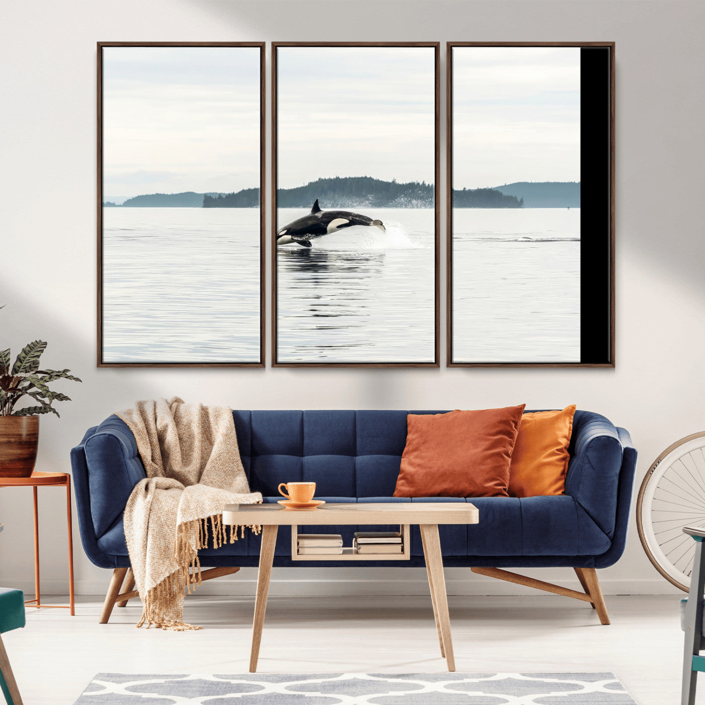 10157174-MGV-CV-36X24-Orca Whale Wall Art Canvas Print, Framed Black White Whale Art Picture Print, Minimalist Ocean Perfect Coastal Minimalist Decor