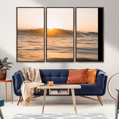 16973771-MGV-CV-36X24-Calm Water Wall Art Canvas Print, Framed Sunset Waves Art Picture Print, Coastal Warmth Perfect Warm Minimalist Decor Artwork
