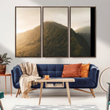42338636-MGV-CV-36X24-Golden Mountain Wall Art Canvas Print, Framed Misty Summit Art Picture Print, Rugged Landscape Perfect Moody Wilderness Decor