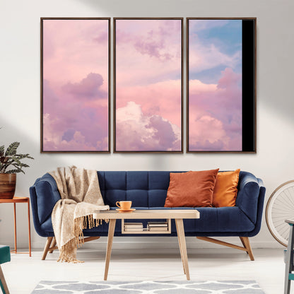 22874890-MGV-CV-36X24-Pastel Sky Wall Art Canvas Print, Framed Dreamy Cloudscape Art Picture Print, Sunset Glow Perfect Minimalist Serenity Decor