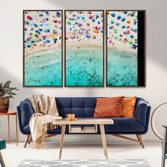 76172085-MGV-CV-36X24-Tropical Shoreline Wall Art Canvas Print, Framed Beach Relaxing Art Picture Print, Aerial Summer Perfect Coastal Vibrant Decor