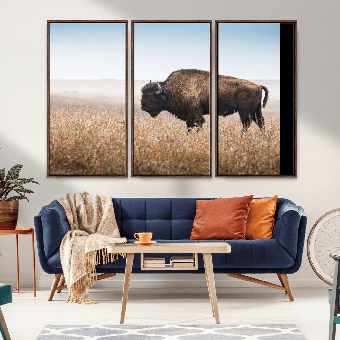 99620201-MGV-CV-36X24-Wild Bison Wall Art Canvas Print, Framed Bison in Prairie Art Picture Print, Rustic Western Perfect Rustic Western Decor Artwork
